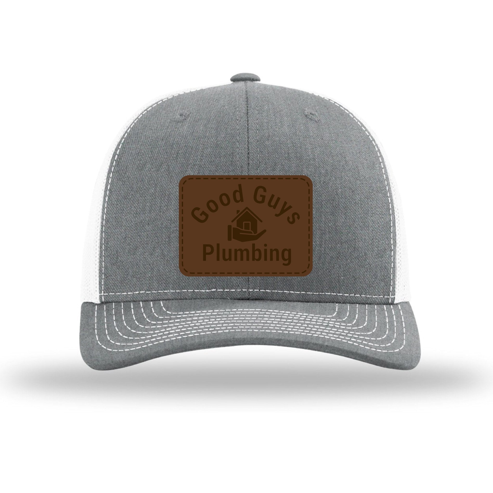 Trucker Cap with Leather Patch — Heather Grey/White, front