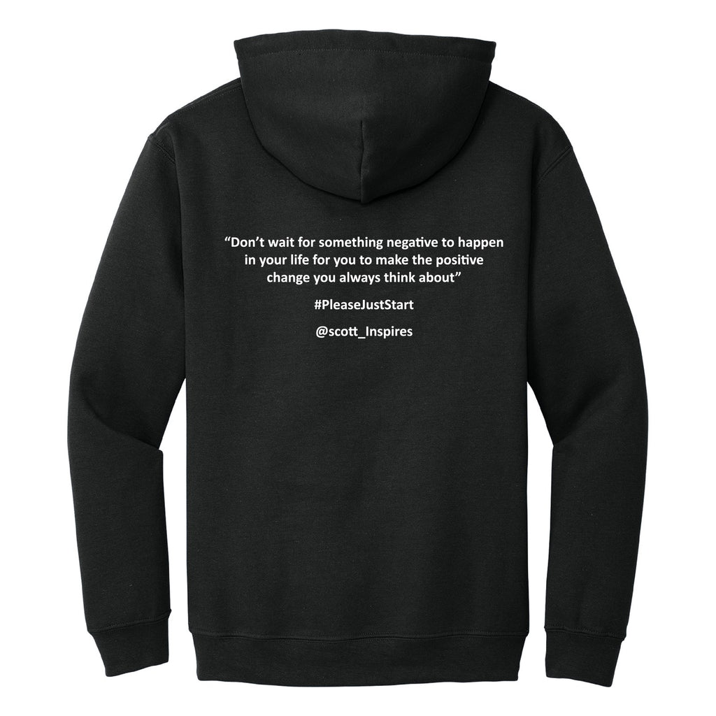 #PleaseJustStart Hoodie - Black (back)