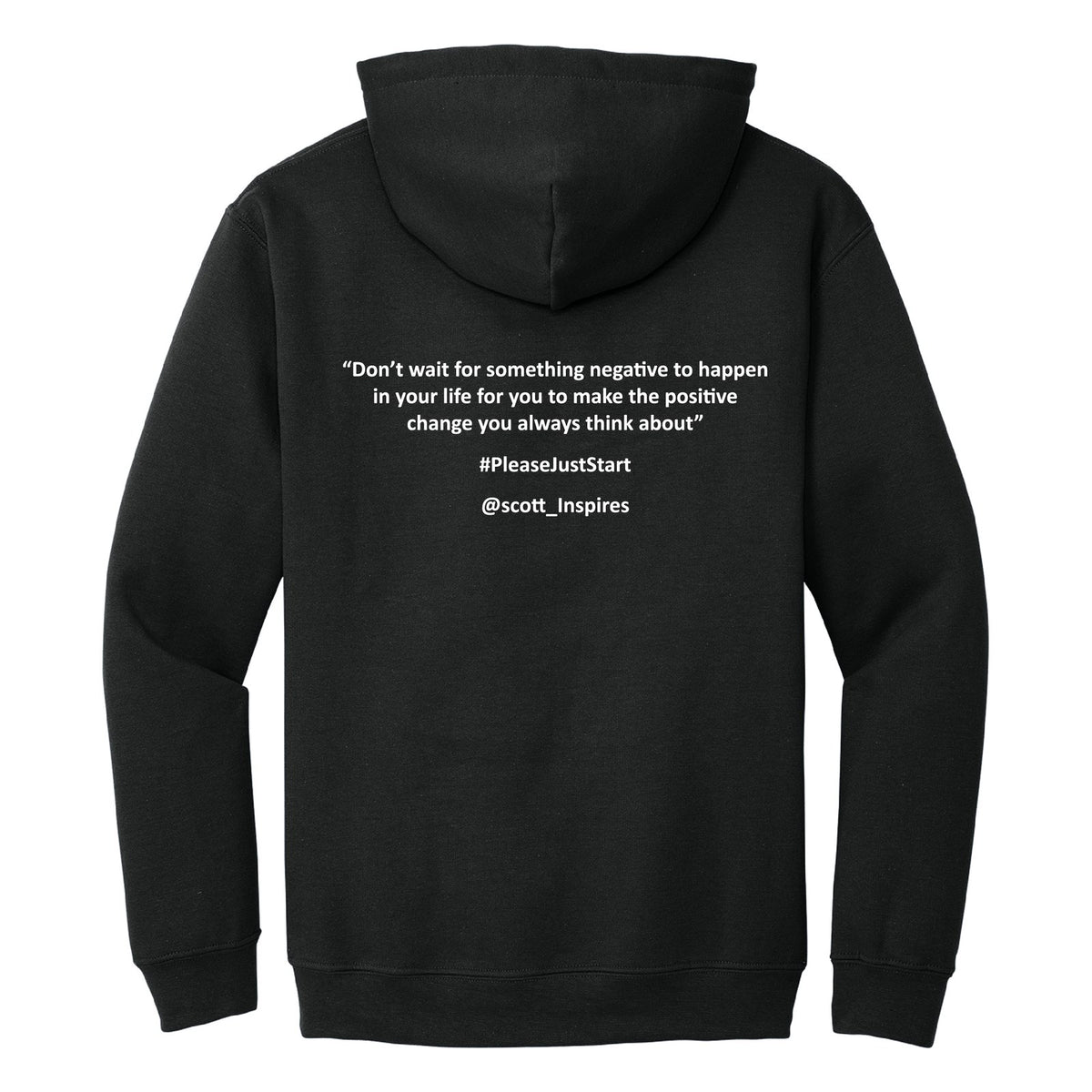 #PleaseJustStart Hoodie - Black (back)