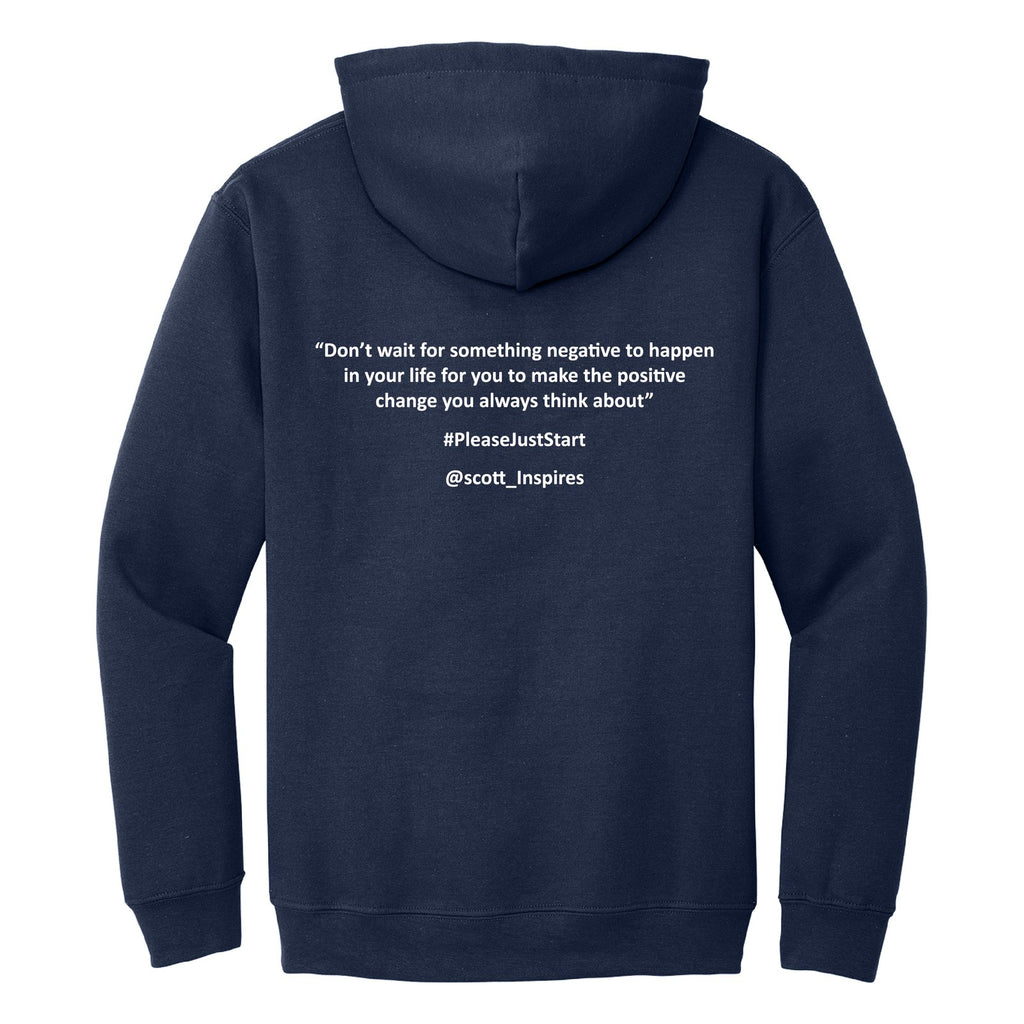 #PleaseJustStart Hoodie - Navy (back)