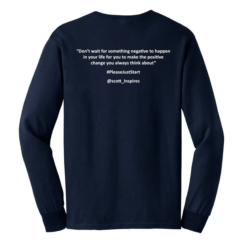 #PleaseJustStart Long Sleeve Shirt - Navy (back)