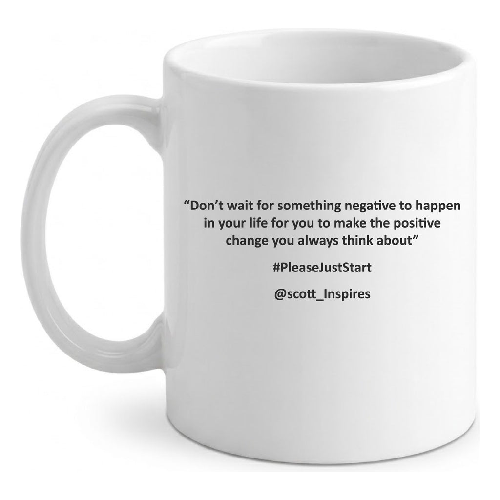 #PleaseJustStart Mug - White (back)