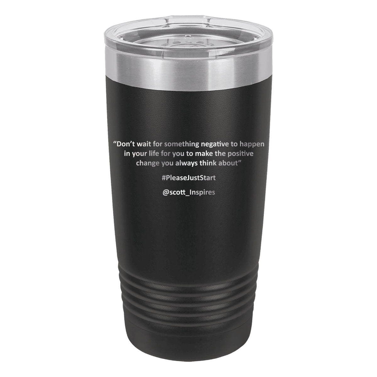 #PleaseJustStart 20 oz Tumbler - Black (back)