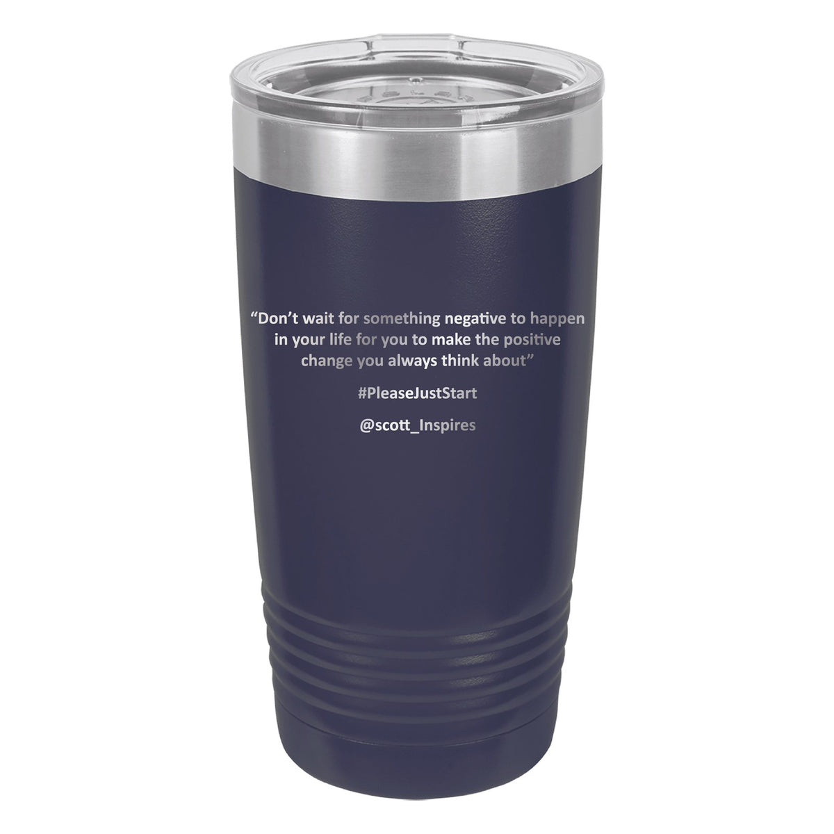 #PleaseJustStart 20 oz Tumbler - Navy (back)