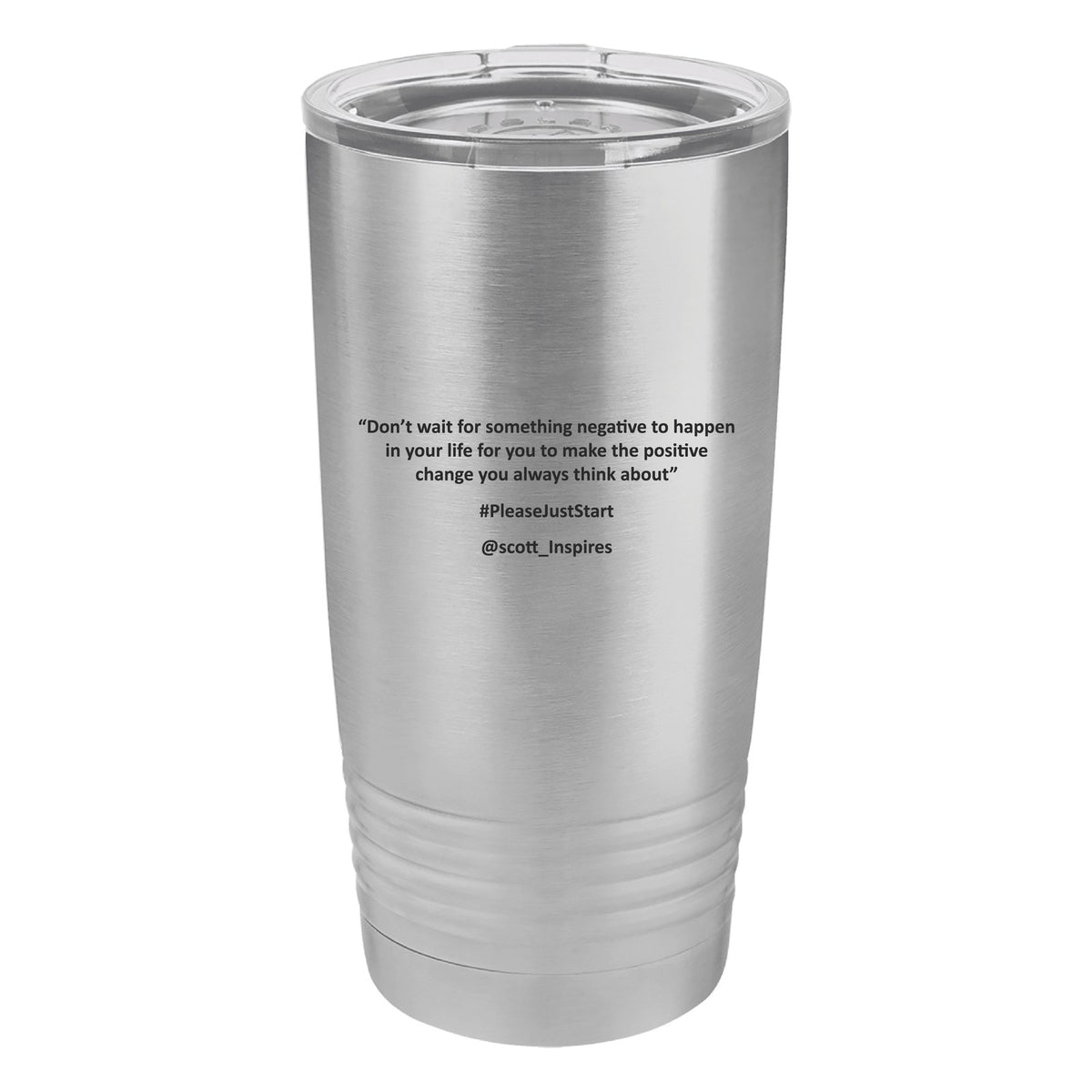 #PleaseJustStart 20 oz Tumbler - Stainless (back)