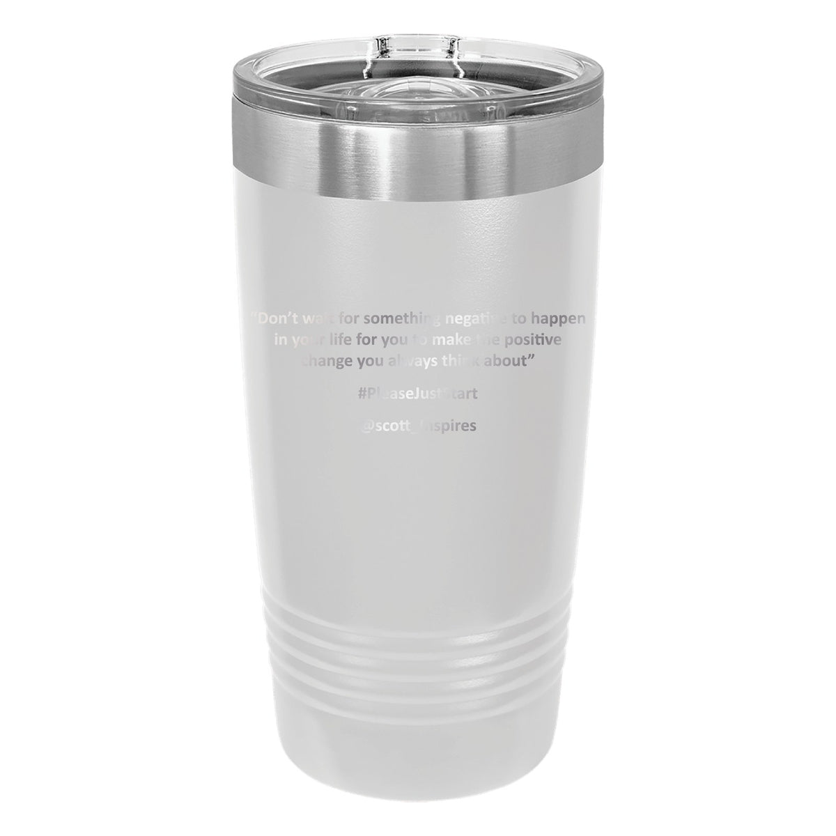 #PleaseJustStart 20 oz Tumbler - White (back)